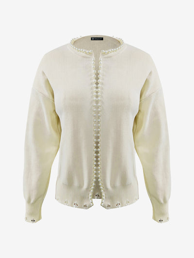 Faux Pearl Decor Long Sleeves Open Front Cardigan