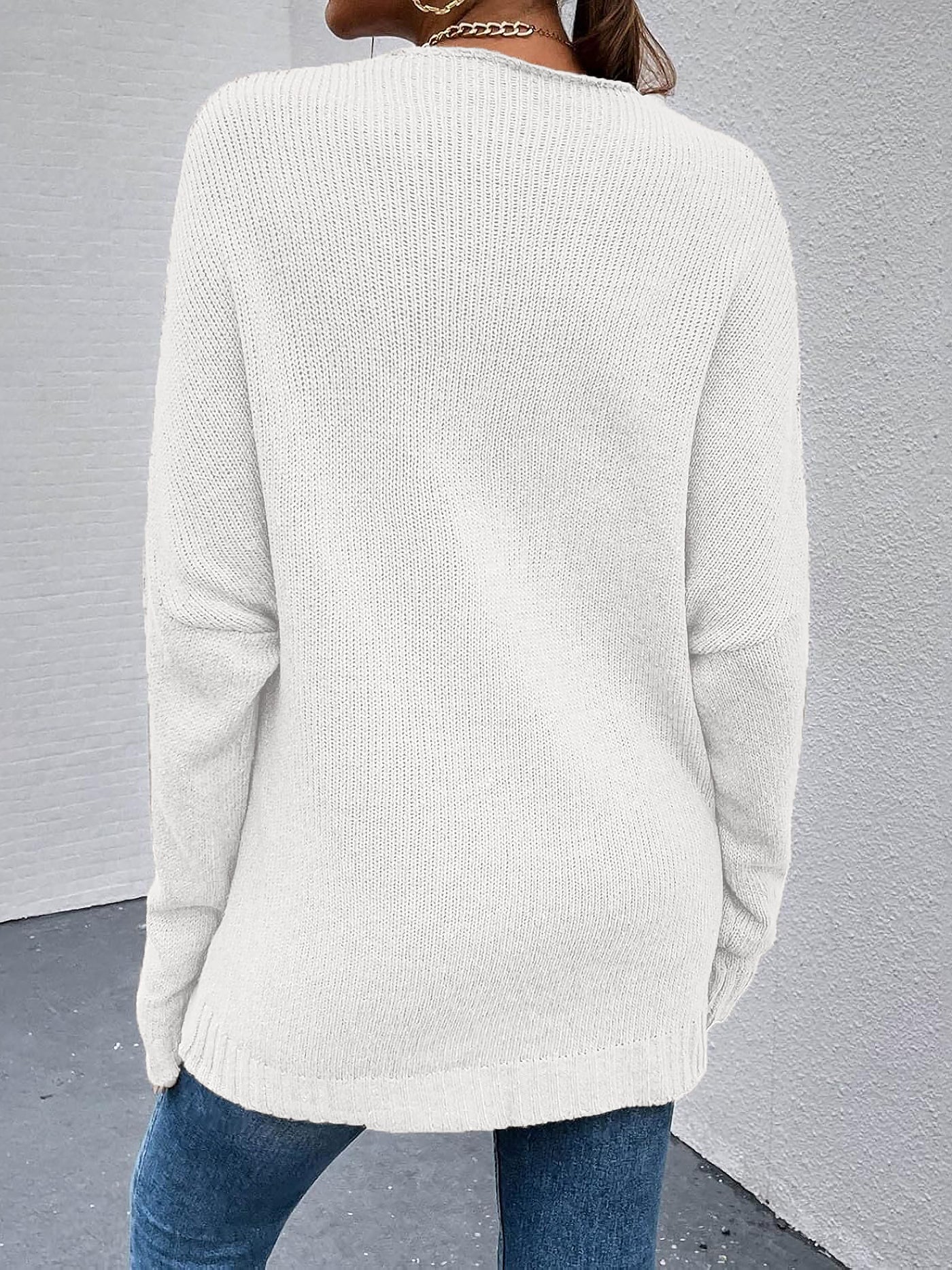 Allegra K Cross V Neck Solid Color Long Sleeves Casual Sweater