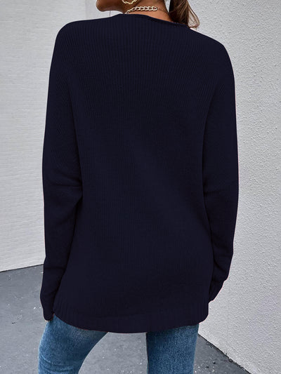 Cross V Neck Solid Color Long Sleeves Casual Sweater