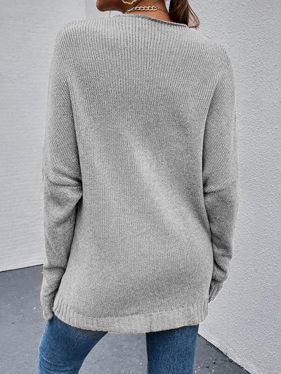 Cross V Neck Solid Color Long Sleeves Casual Sweater