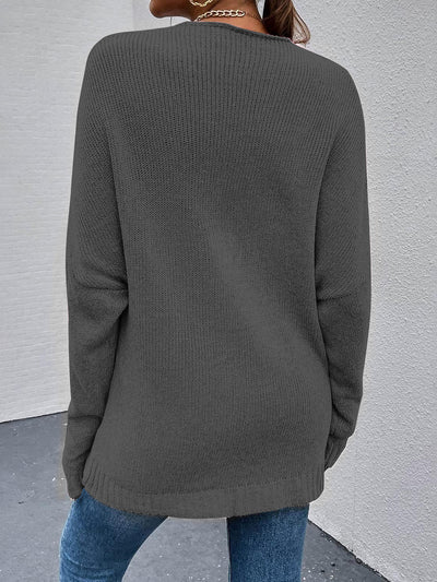 Cross V Neck Solid Color Long Sleeves Casual Sweater