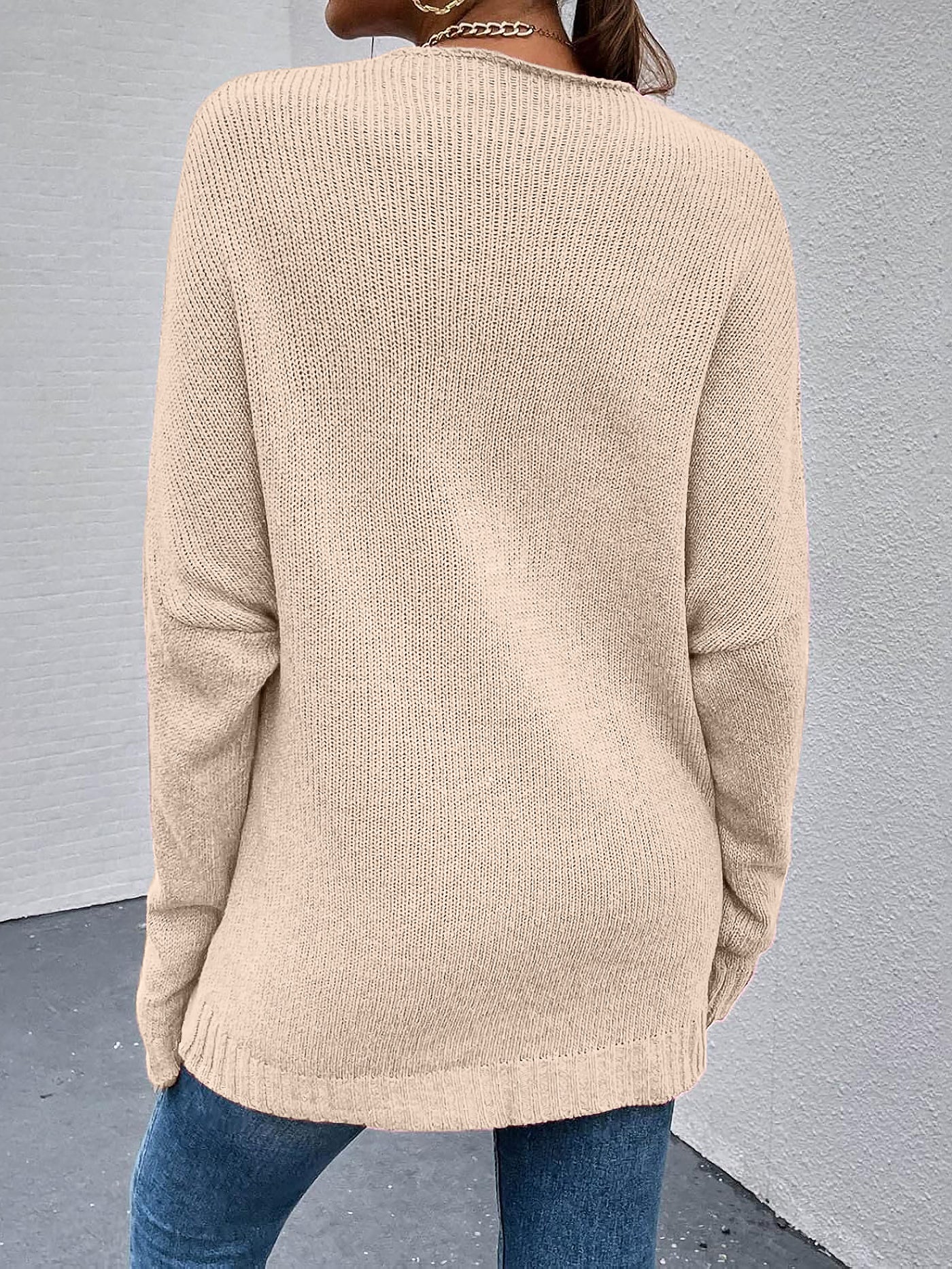 Allegra K Cross V Neck Solid Color Long Sleeves Casual Sweater