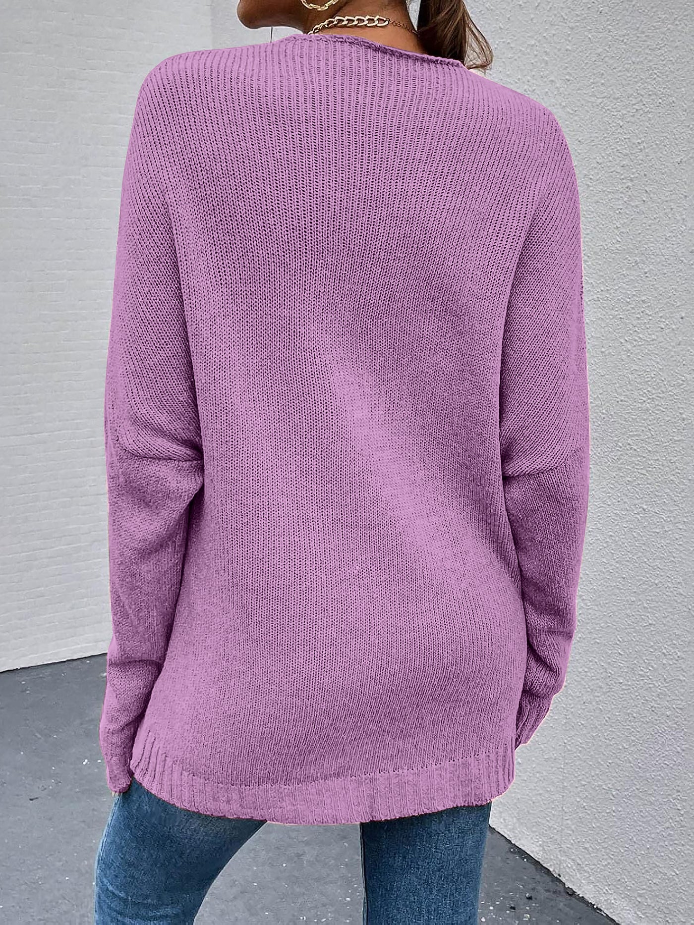 Allegra K Cross V Neck Solid Color Long Sleeves Casual Sweater