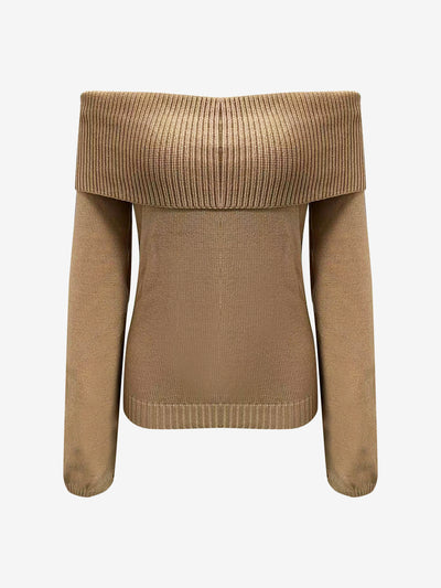 Solid Color Off Shoulder Long Sleeves Knitted Sweater