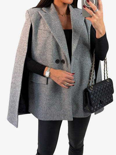 Solid Color Loose Fitting Notched Lapel Cape Coat