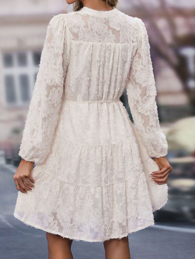 Long Sleeves Textured Button Down Tiered Shirt Dress