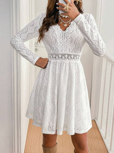 Solid Color Lace Eyelet Mini Dress Sundress