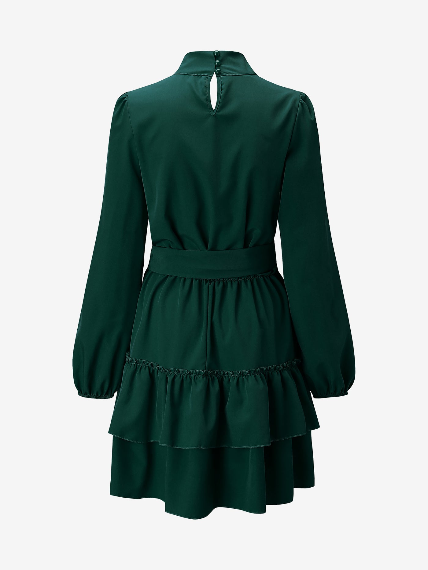 Allegra K Lantern Sleeve Mock Neck Ruffled Tiered Mini Dress