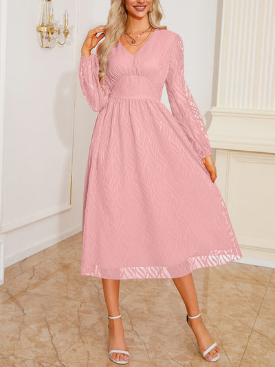 Lantern Sleeve Textured A-Line Midi Dress