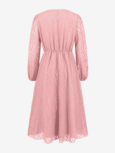 Lantern Sleeve Textured A-Line Midi Dress