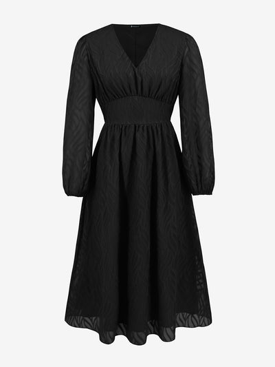 Lantern Sleeve Textured A-Line Midi Dress