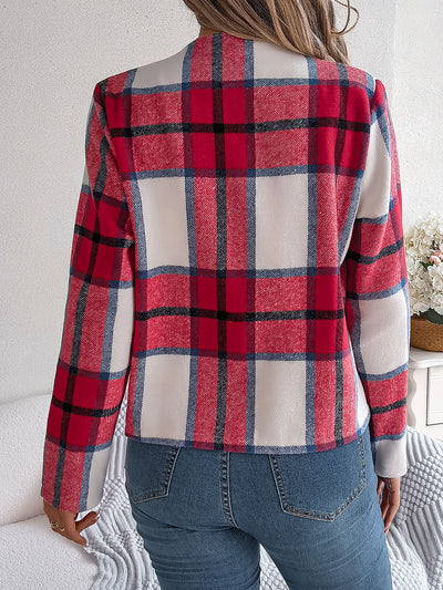 Plaid Long Sleeves Open Front Cropped Jacket