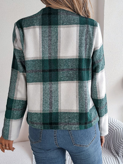 Plaid Long Sleeves Open Front Cropped Jacket