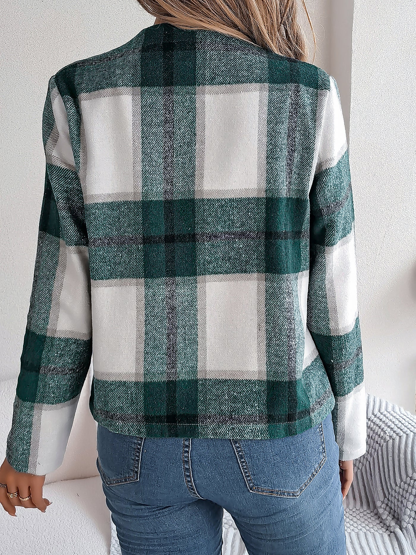 Allegra K Plaid Long Sleeves Open Front Cropped Jacket