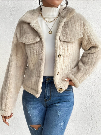 Lapel Long Sleeve Button Down Pile Jacket