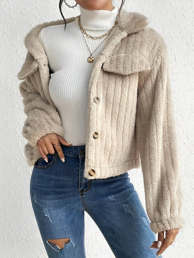 Lapel Long Sleeve Button Down Pile Jacket