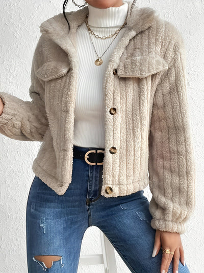 Lapel Long Sleeve Button Down Pile Jacket