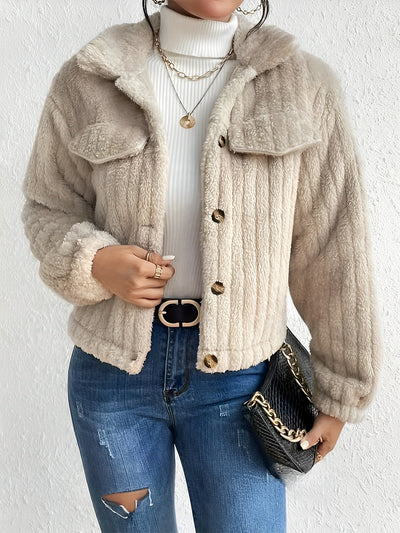 Lapel Long Sleeve Button Down Pile Jacket