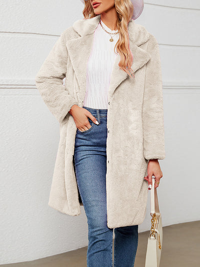 Faux Fur Notched Lapel Long Sleeves Jacket