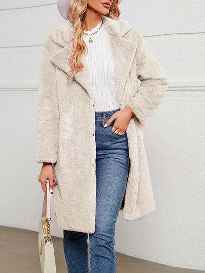 Faux Fur Notched Lapel Long Sleeves Jacket