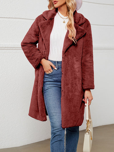 Faux Fur Notched Lapel Long Sleeves Jacket