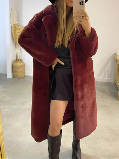 Faux Fur Notched Lapel Long Sleeves Jacket