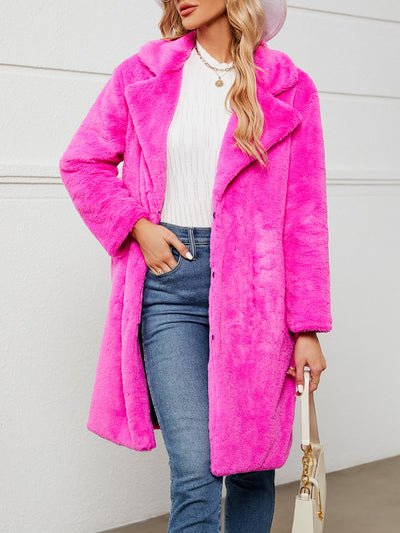 Faux Fur Notched Lapel Long Sleeves Jacket