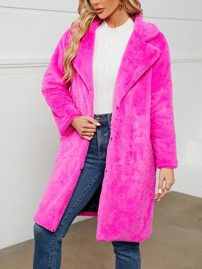 Faux Fur Notched Lapel Long Sleeves Jacket