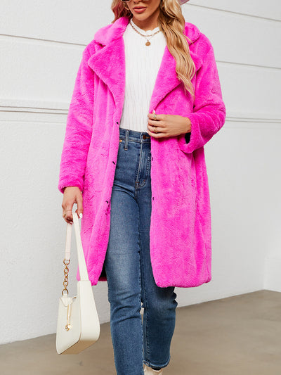 Faux Fur Notched Lapel Long Sleeves Jacket