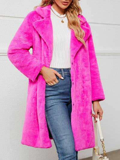 Faux Fur Notched Lapel Long Sleeves Jacket