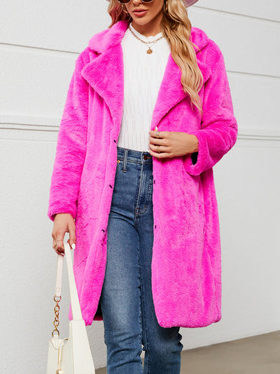 Faux Fur Notched Lapel Long Sleeves Jacket