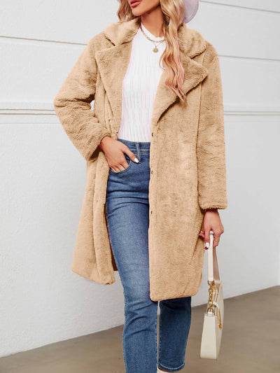 Faux Fur Notched Lapel Long Sleeves Jacket