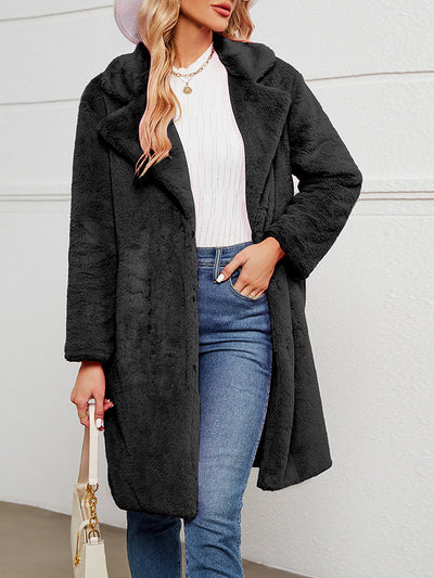 Faux Fur Notched Lapel Long Sleeves Jacket