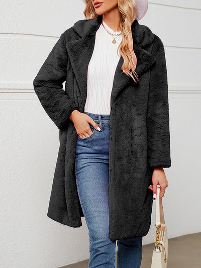 Faux Fur Notched Lapel Long Sleeves Jacket