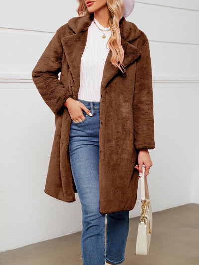 Faux Fur Notched Lapel Long Sleeves Jacket