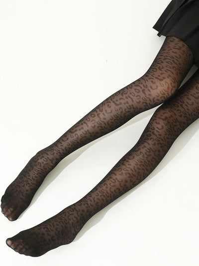 2 Pairs Black Leopard Print Thin Stockings Pantyhose