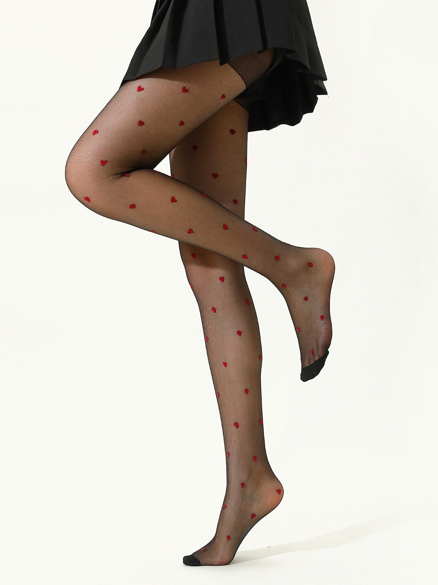 Allegra K 2 Pairs Red Heart 15D Stockings Pantyhose