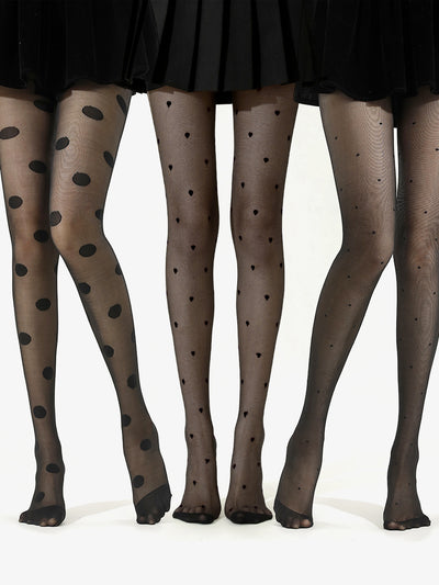 3 Pairs Heart Polka Dots 10D Stockings Pantyhose