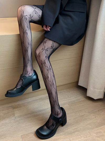 2 Pairs Lace Floral Bow Pattern Stockings Pantyhose