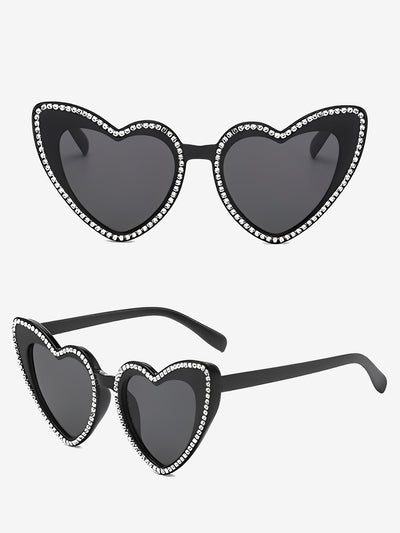 Vintage Heart Shape Frame Rhinestone Sunglasses