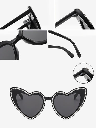 Vintage Heart Shape Frame Rhinestone Sunglasses