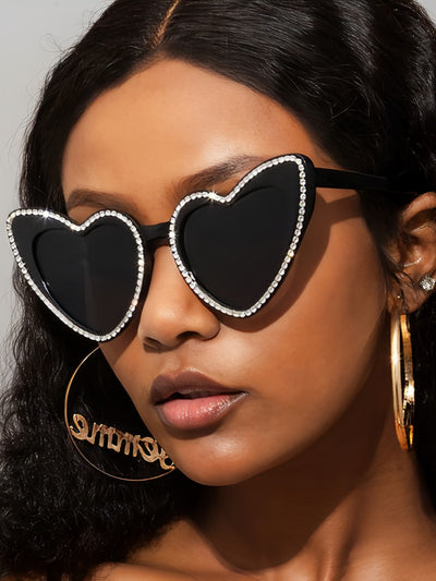 Vintage Heart Shape Frame Rhinestone Sunglasses