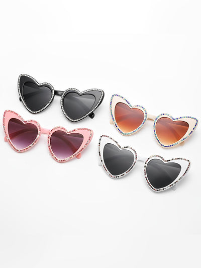 Vintage Heart Shape Frame Rhinestone Sunglasses