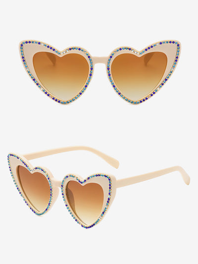 Vintage Heart Shape Frame Rhinestone Sunglasses