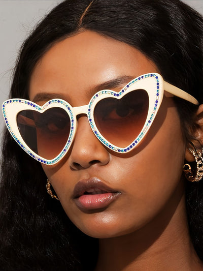 Vintage Heart Shape Frame Rhinestone Sunglasses