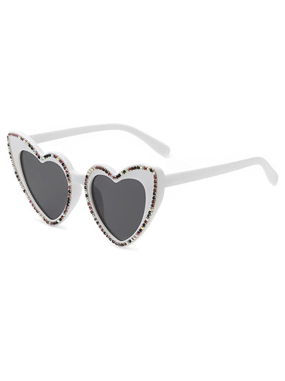 Vintage Heart Shape Frame Rhinestone Sunglasses