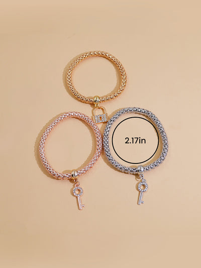 3 Packs Corn Chain Alloy Pendant Bracelet Set