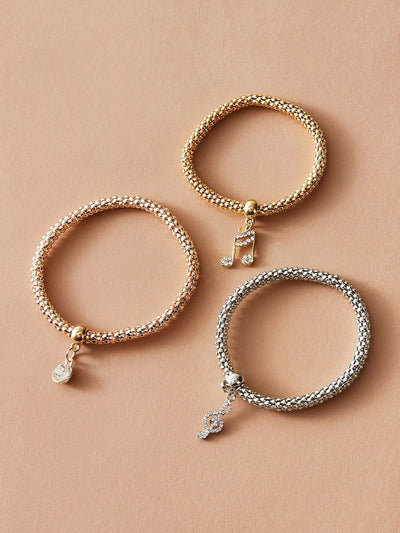 3 Packs Corn Chain Alloy Pendant Bracelet Set