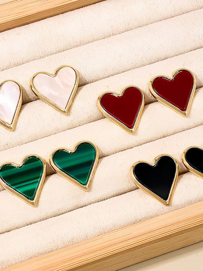 4 Pairs Simple Alloy Heart Shape Earrings Set