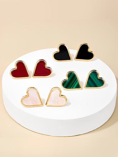 4 Pairs Simple Alloy Heart Shape Earrings Set